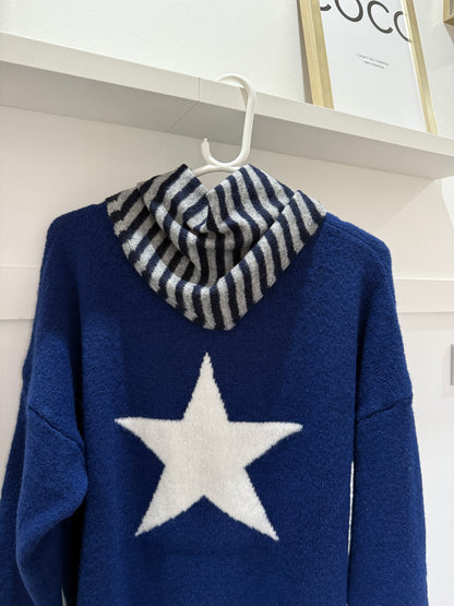 Navy/Grey Striped Triangle Neck Scarf