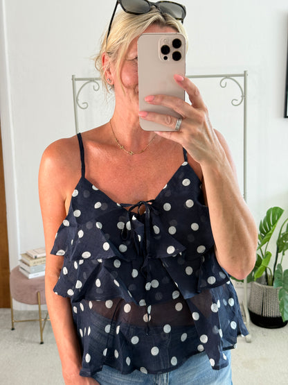 Navy Polka Dot Frill Cami Top