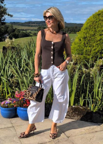 Chocolate Scoop Neck Gold Button Waistcoat
