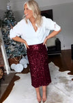 Burgundy Luxe Sequin Pencil Skirt