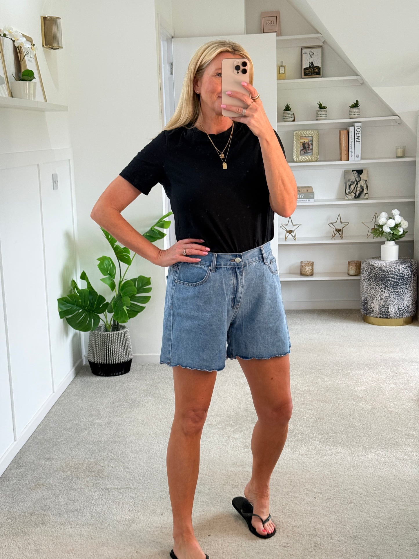 Mid Denim Scallop Edge Shorts