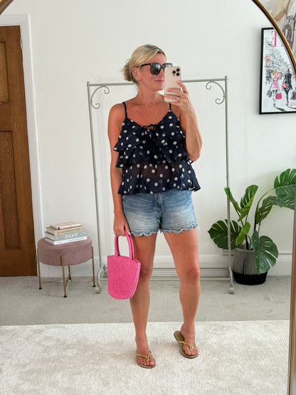 Navy Polka Dot Frill Cami Top
