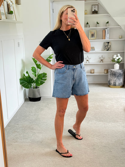 Mid Denim Scallop Edge Shorts