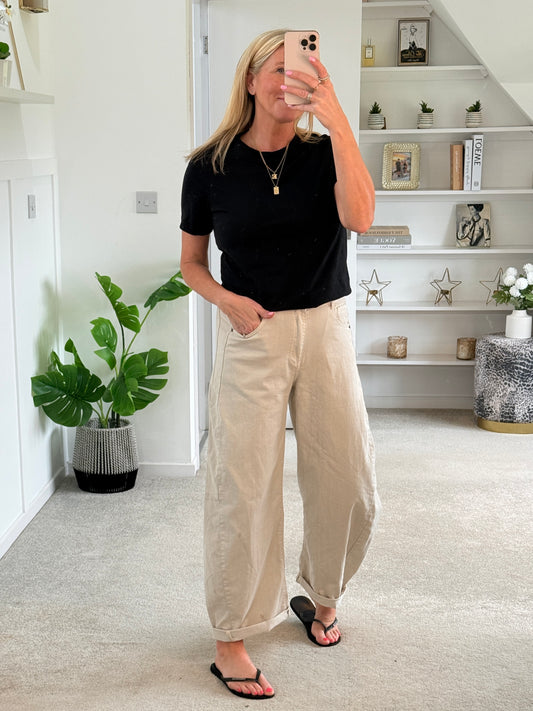 Beige S/S Barrel Leg Jeans