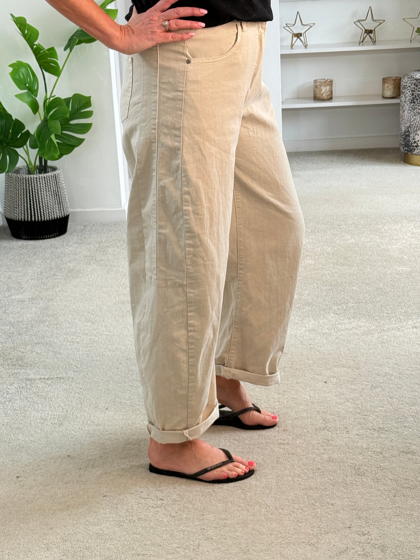 Black Wash Barrel Leg Panel Jeans