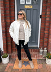 Cream Quilted Puffer Bomber Jacket
