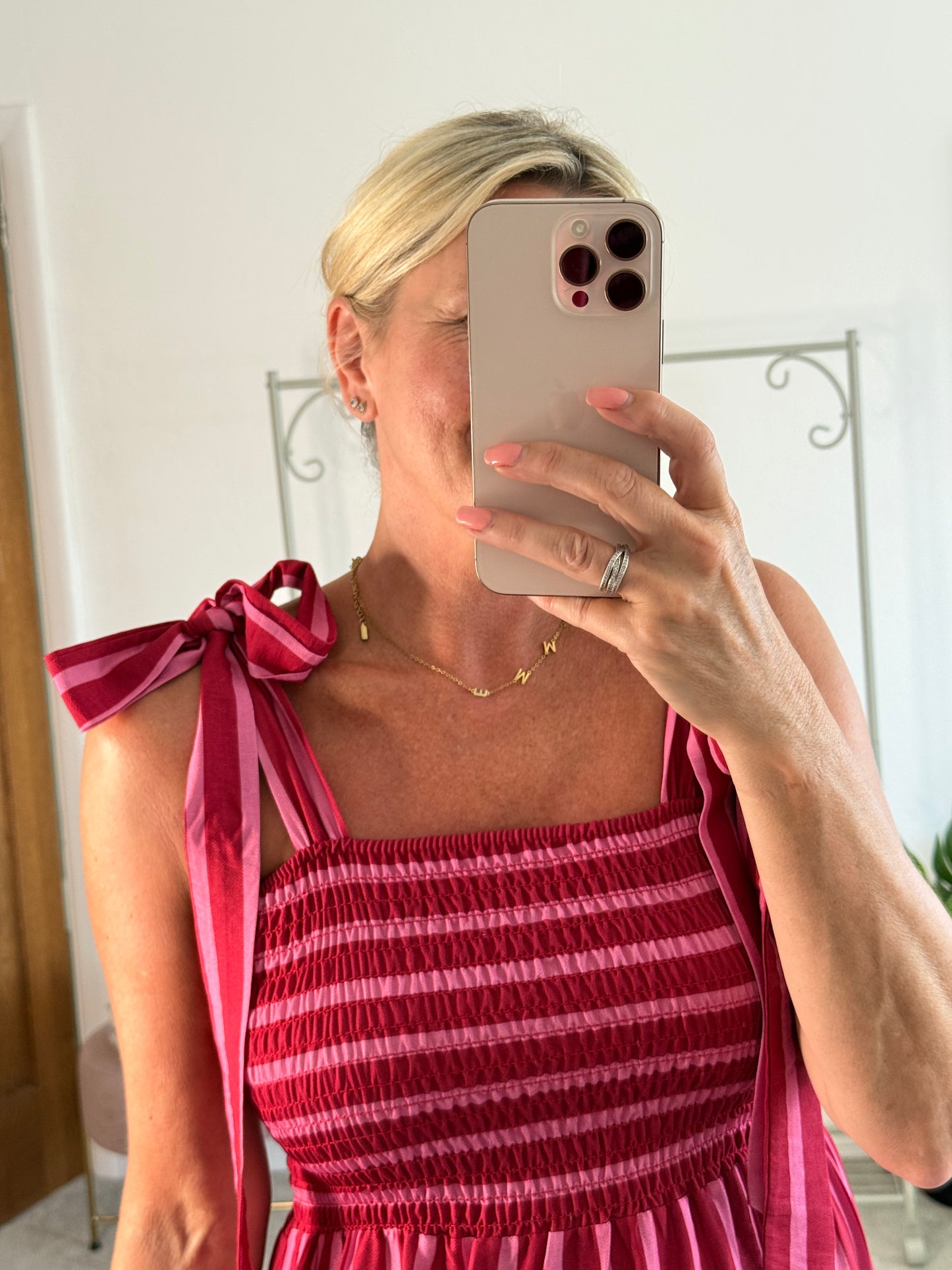 Pink/Red Striped Shirred Maxi Dress