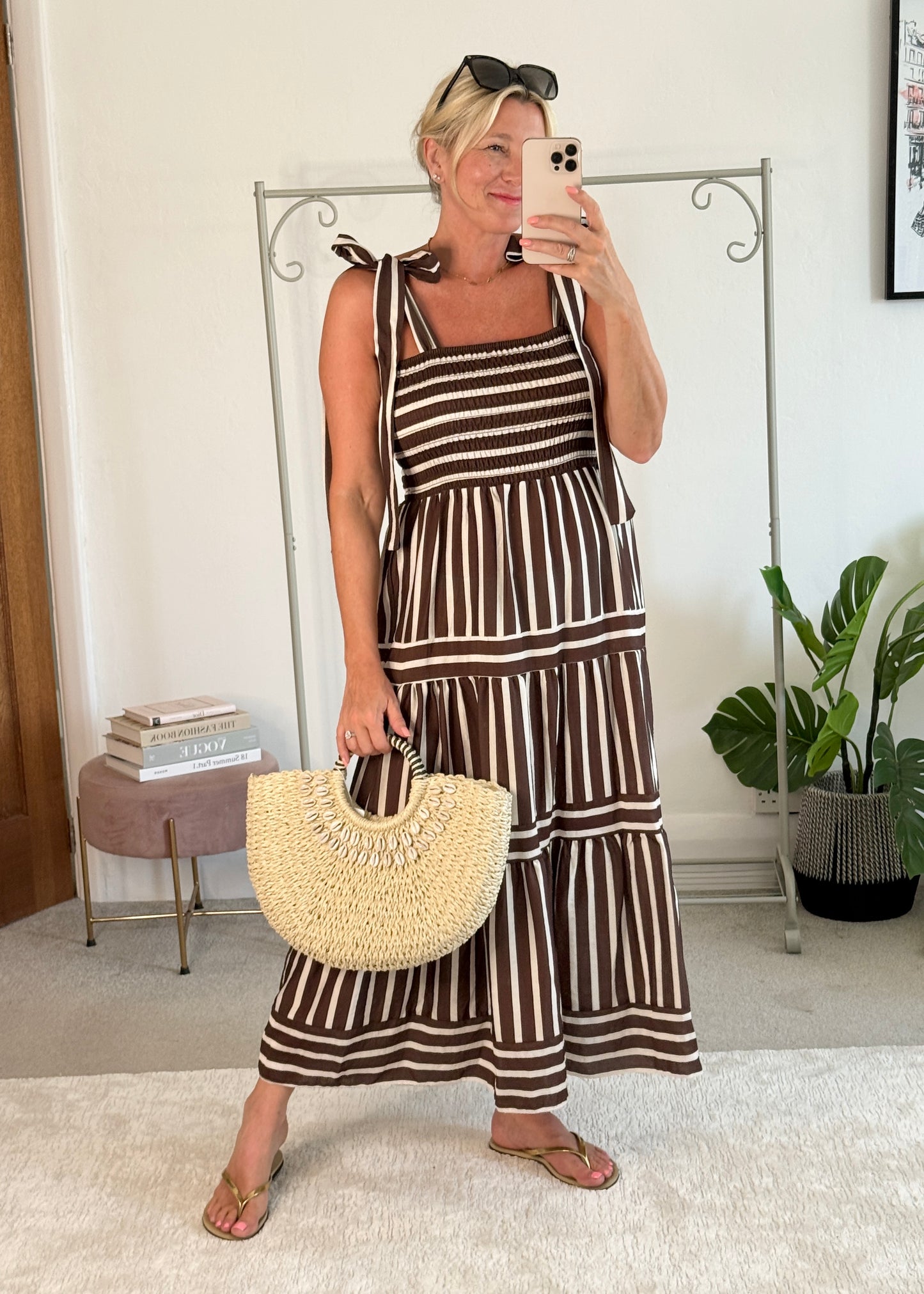 Pink/Red Striped Shirred Maxi Dress