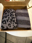 Charcoal Leopard & Purple Stripe Sock Box Duo