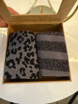 Charcoal Leopard & Purple Stripe Sock Box Duo