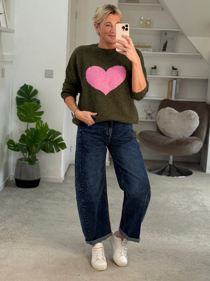 Khaki/Pink Heart Jumper
