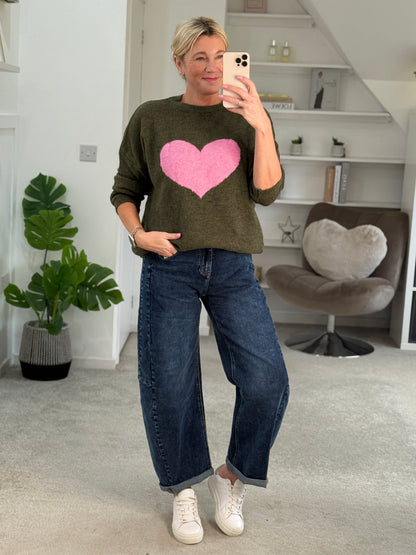 Khaki/Pink Heart Jumper