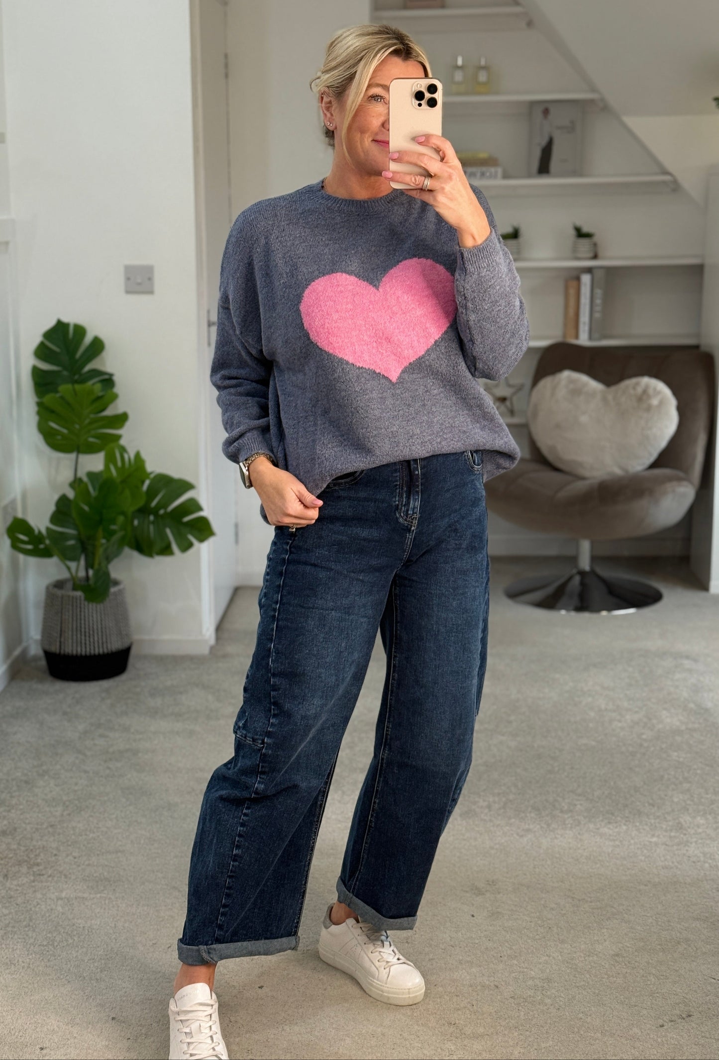 Denim Blue/Pink Heart Jumper