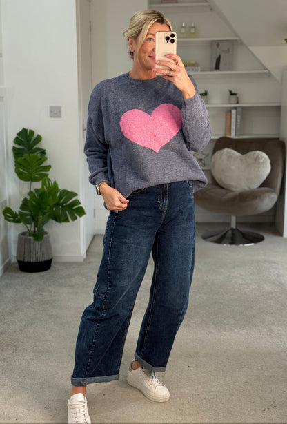 Denim Blue/Pink Heart Jumper