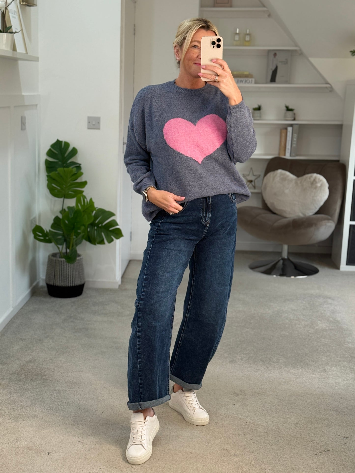 Denim Blue/Pink Heart Jumper