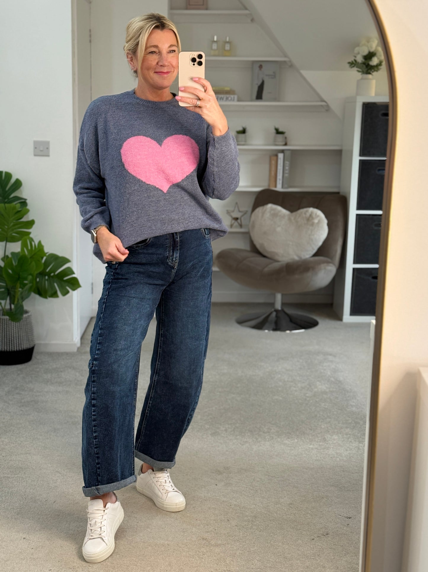 Denim Blue/Pink Heart Jumper