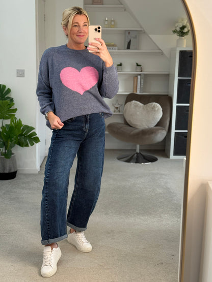 Denim Blue/Pink Heart Jumper