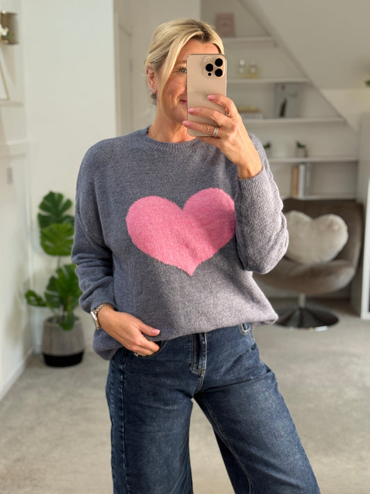 Denim Blue/Pink Heart Jumper