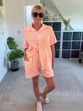 Neon Orange Stripe Cheesecloth Shorts Co Ord