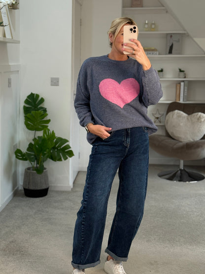 Denim Blue/Pink Heart Jumper