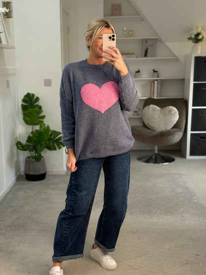 Denim Blue/Pink Heart Jumper