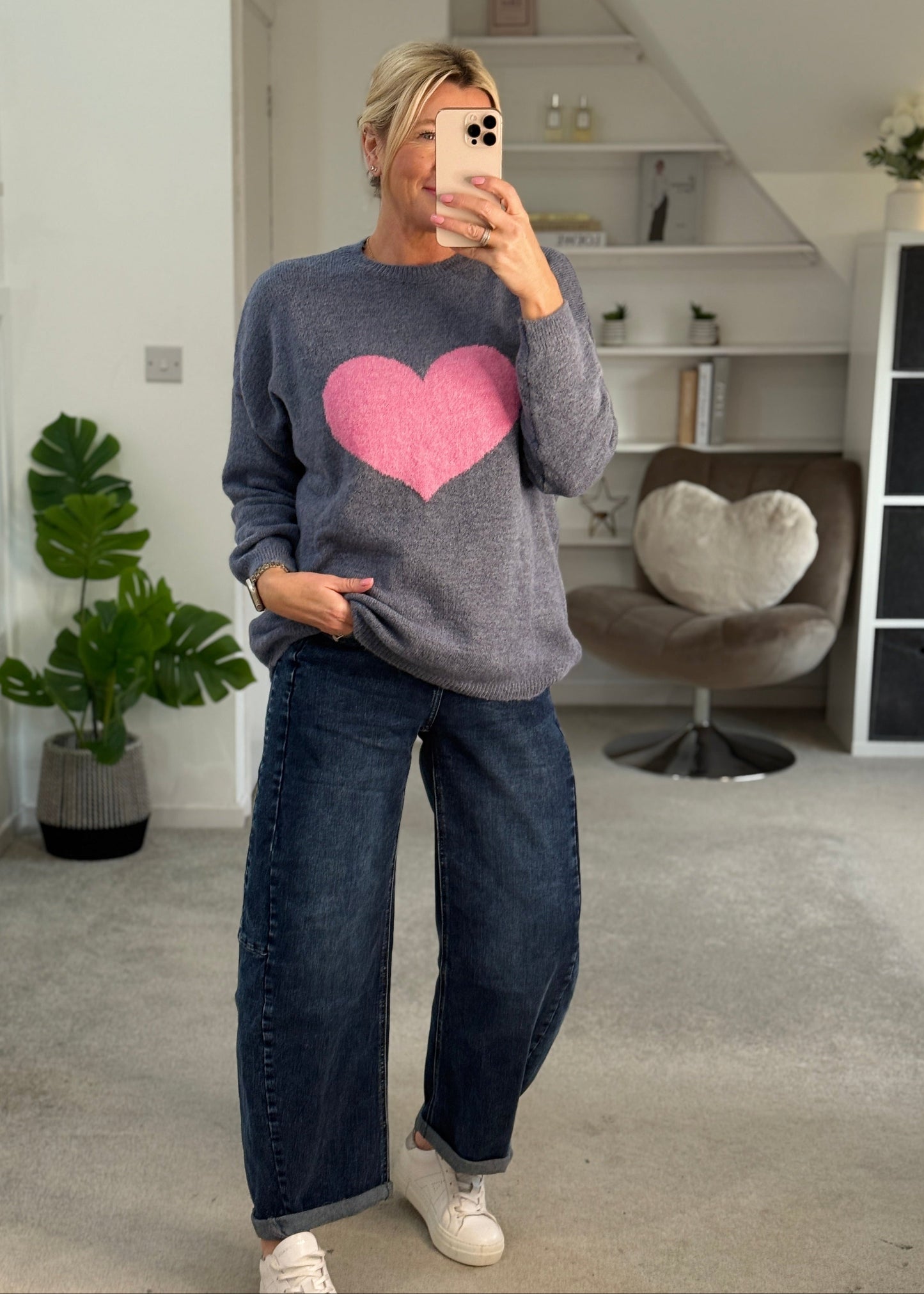 Denim Blue/Pink Heart Jumper