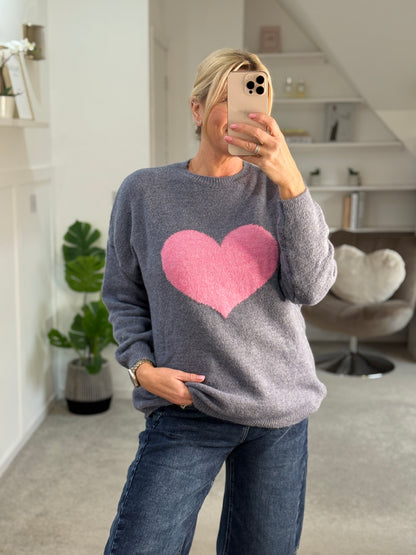 Denim Blue/Pink Heart Jumper