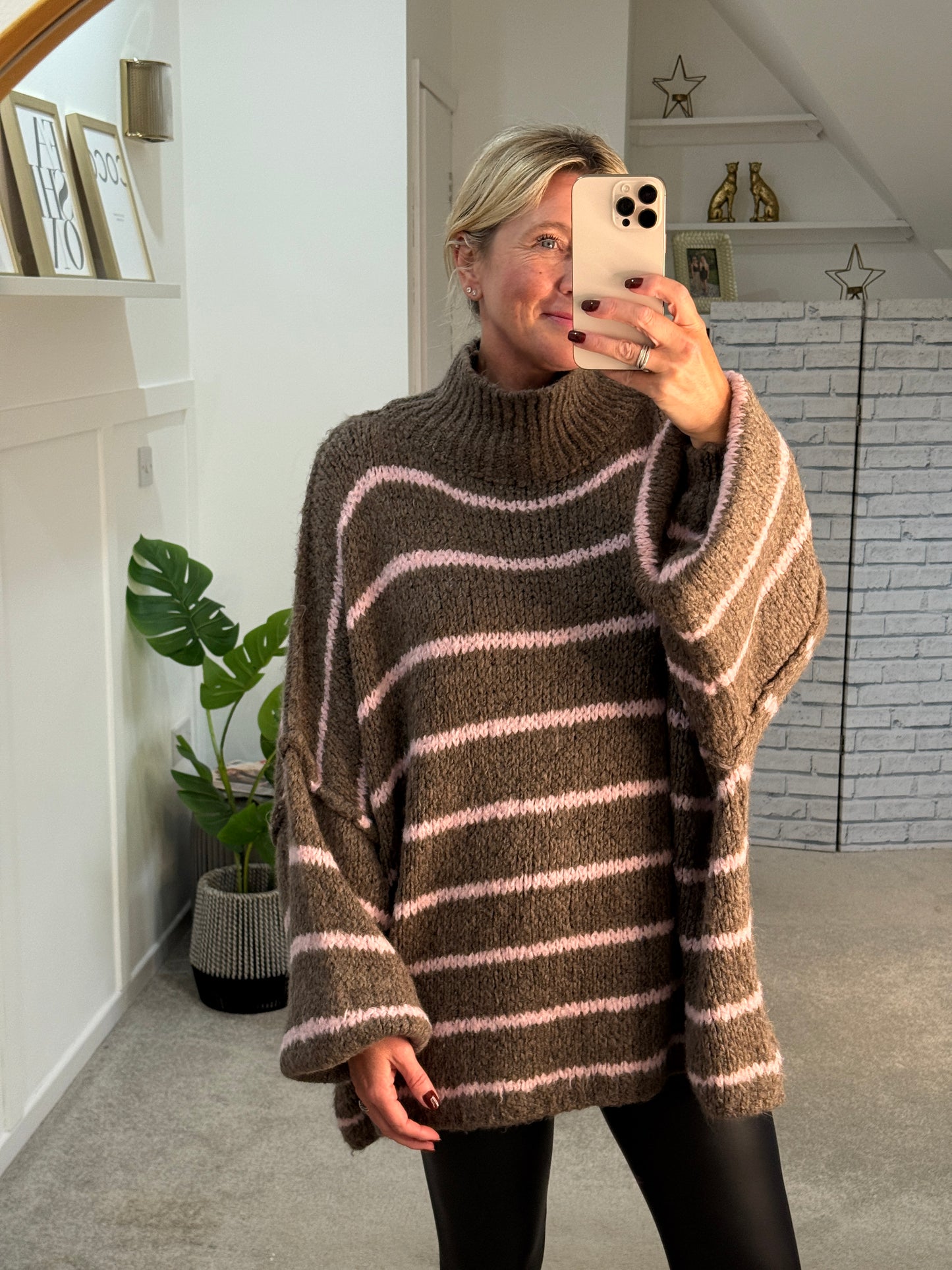Mocha/Pink Slouchy Jumper
