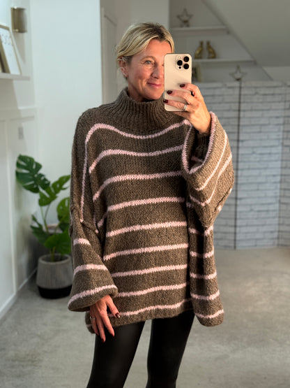 Mocha/Pink Slouchy Jumper