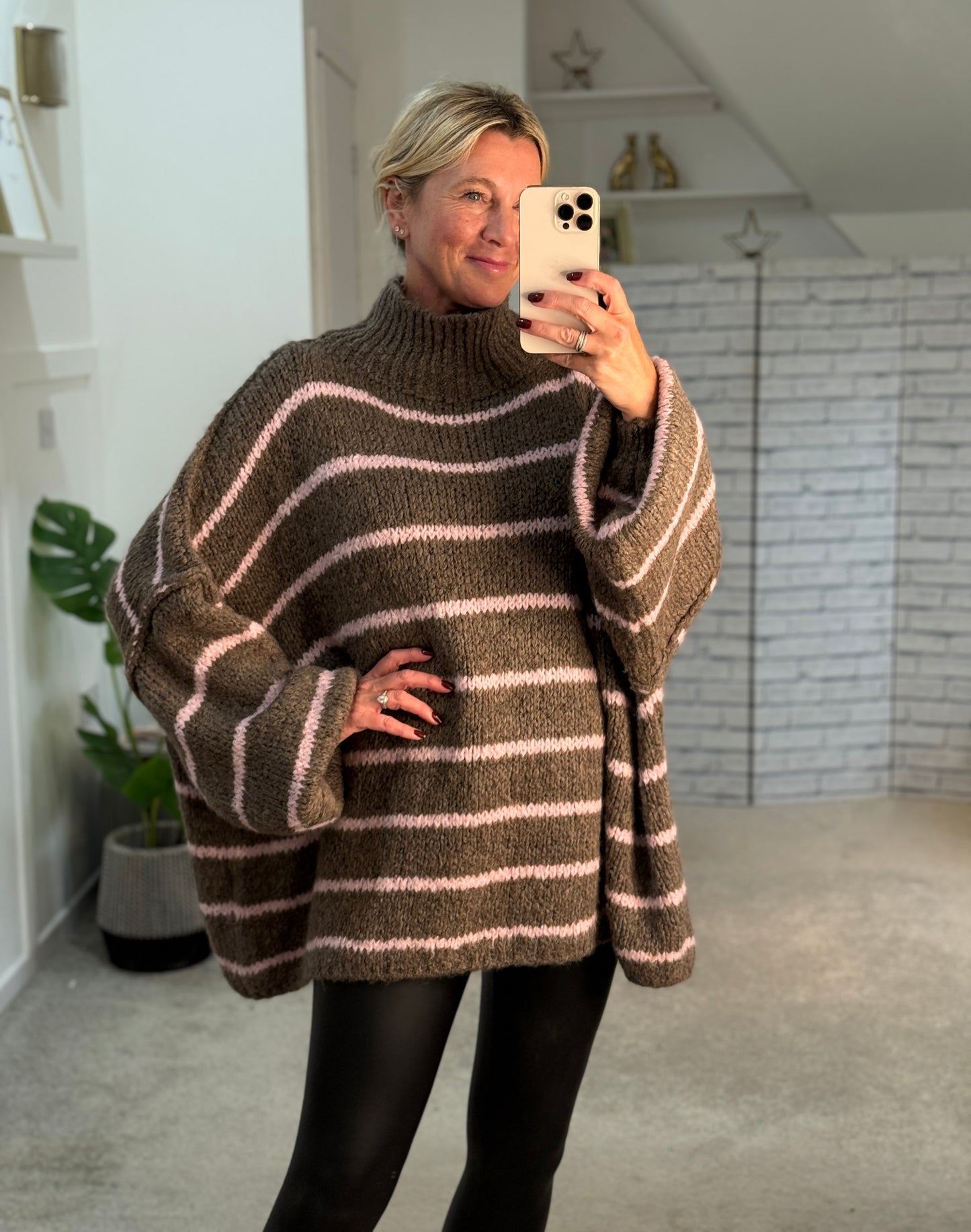 Mocha/Pink Slouchy Jumper