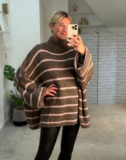 Mocha/Pink Slouchy Jumper