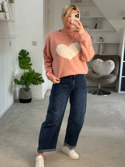 Salmon Pink/Cream Heart Jumper