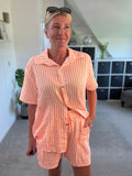 Neon Orange Stripe Cheesecloth Shorts Co Ord