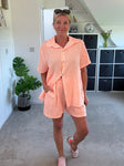 Neon Orange Stripe Cheesecloth Shorts Co Ord