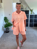Neon Orange Stripe Cheesecloth Shorts Co Ord