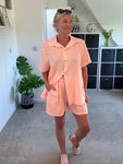 Neon Orange Stripe Cheesecloth Shorts Co Ord