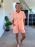Neon Orange Stripe Cheesecloth Shorts Co Ord