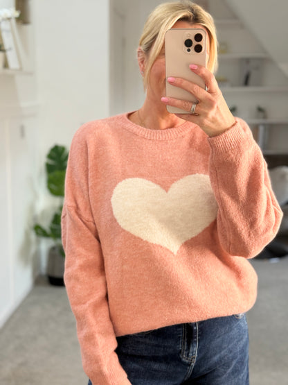 Salmon Pink/Cream Heart Jumper