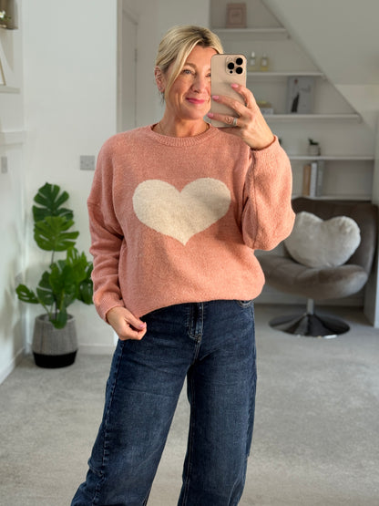 Salmon Pink/Cream Heart Jumper
