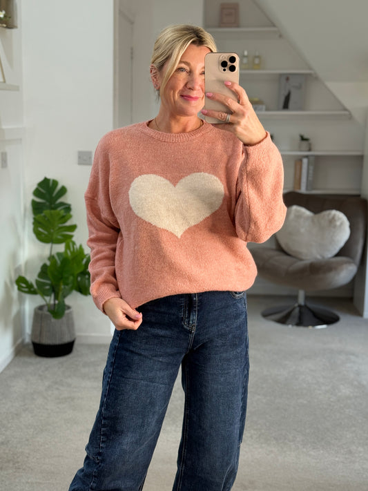 Salmon Pink/Cream Heart Jumper