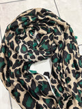 Green Leopard Print Tassel Scarf