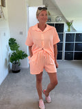 Neon Orange Stripe Cheesecloth Shorts Co Ord