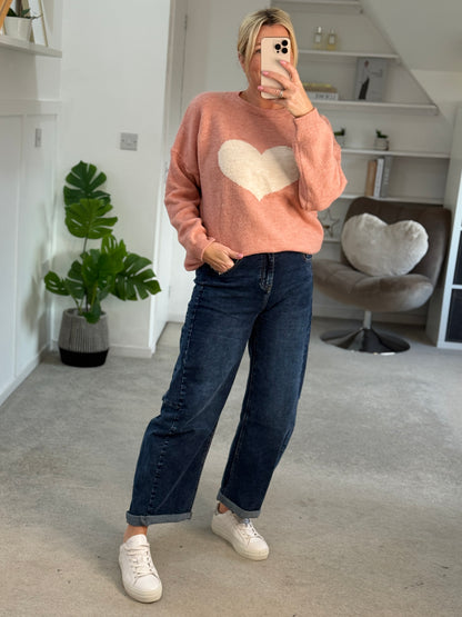Salmon Pink/Cream Heart Jumper