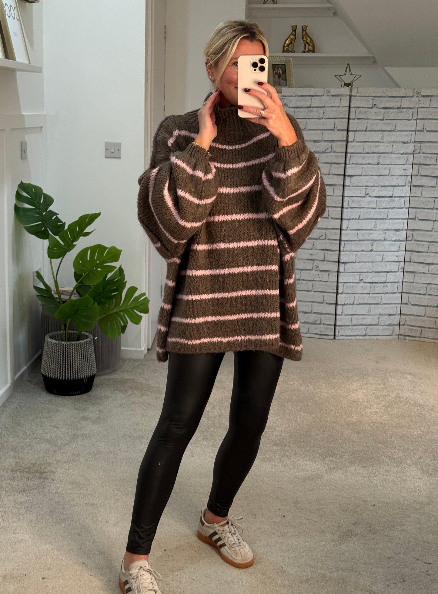 Mocha/Pink Slouchy Jumper