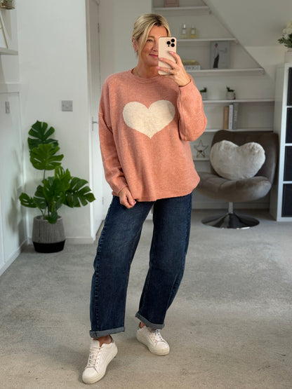 Salmon Pink/Cream Heart Jumper