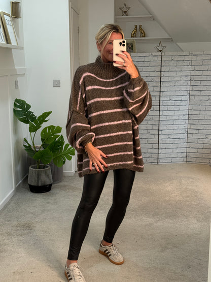 Mocha/Pink Slouchy Jumper