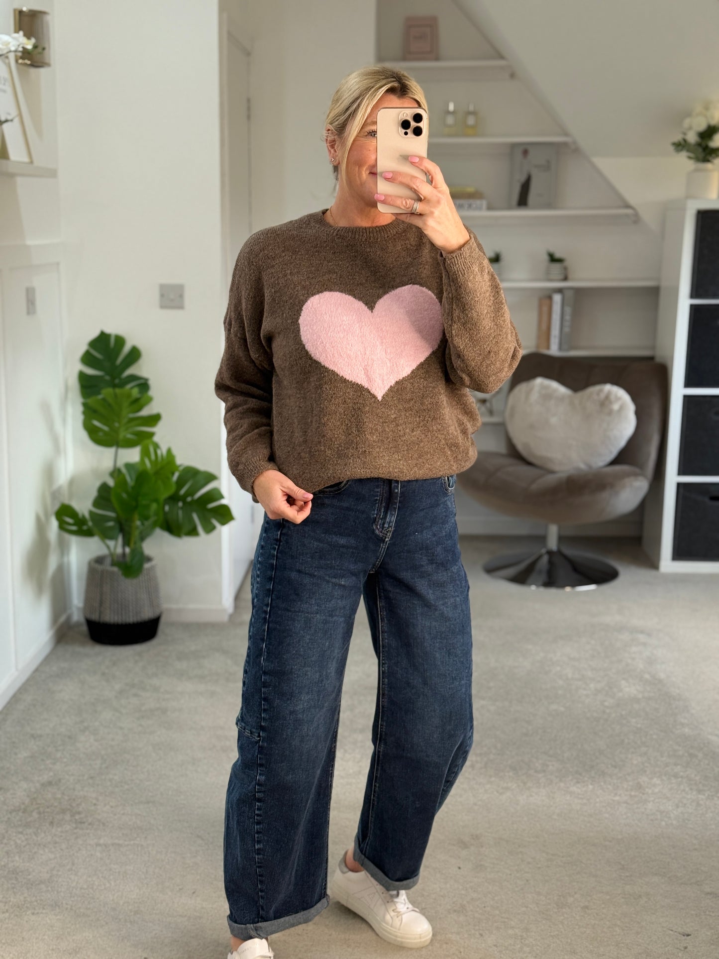 Mocha/Pink Heart Jumper