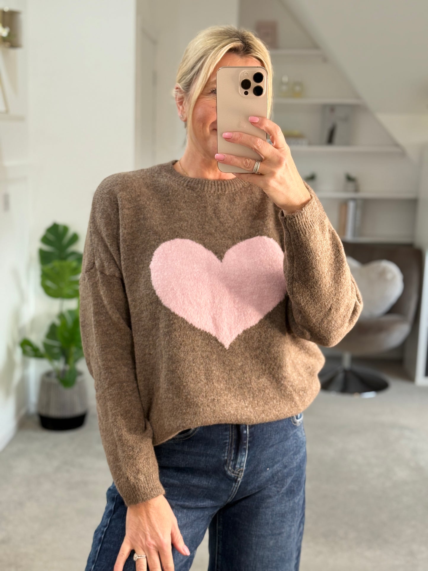 Mocha/Pink Heart Jumper