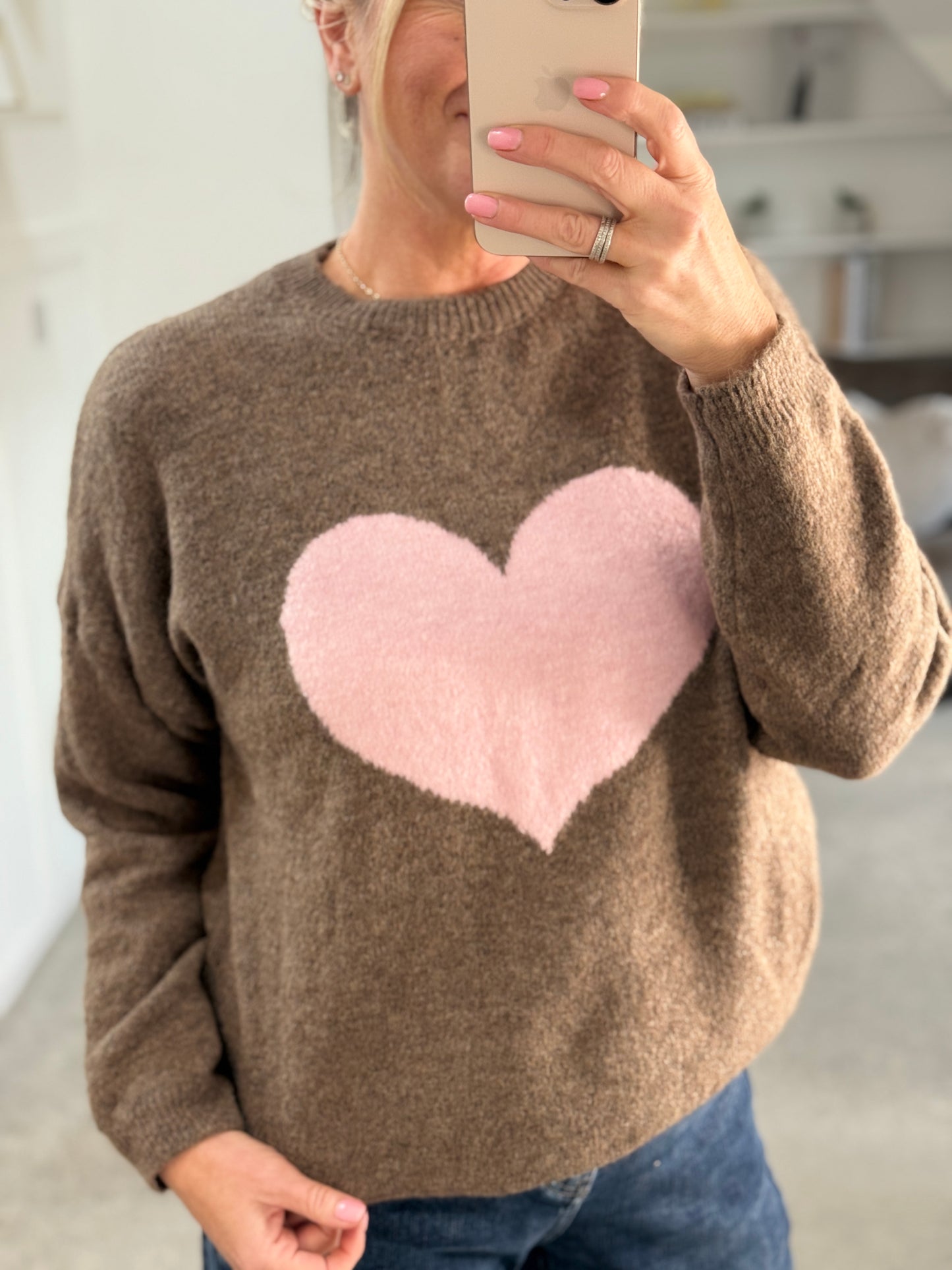 Mocha/Pink Heart Jumper