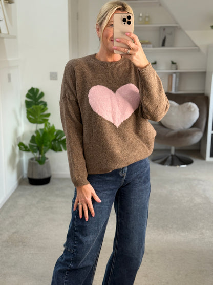 Mocha/Pink Heart Jumper